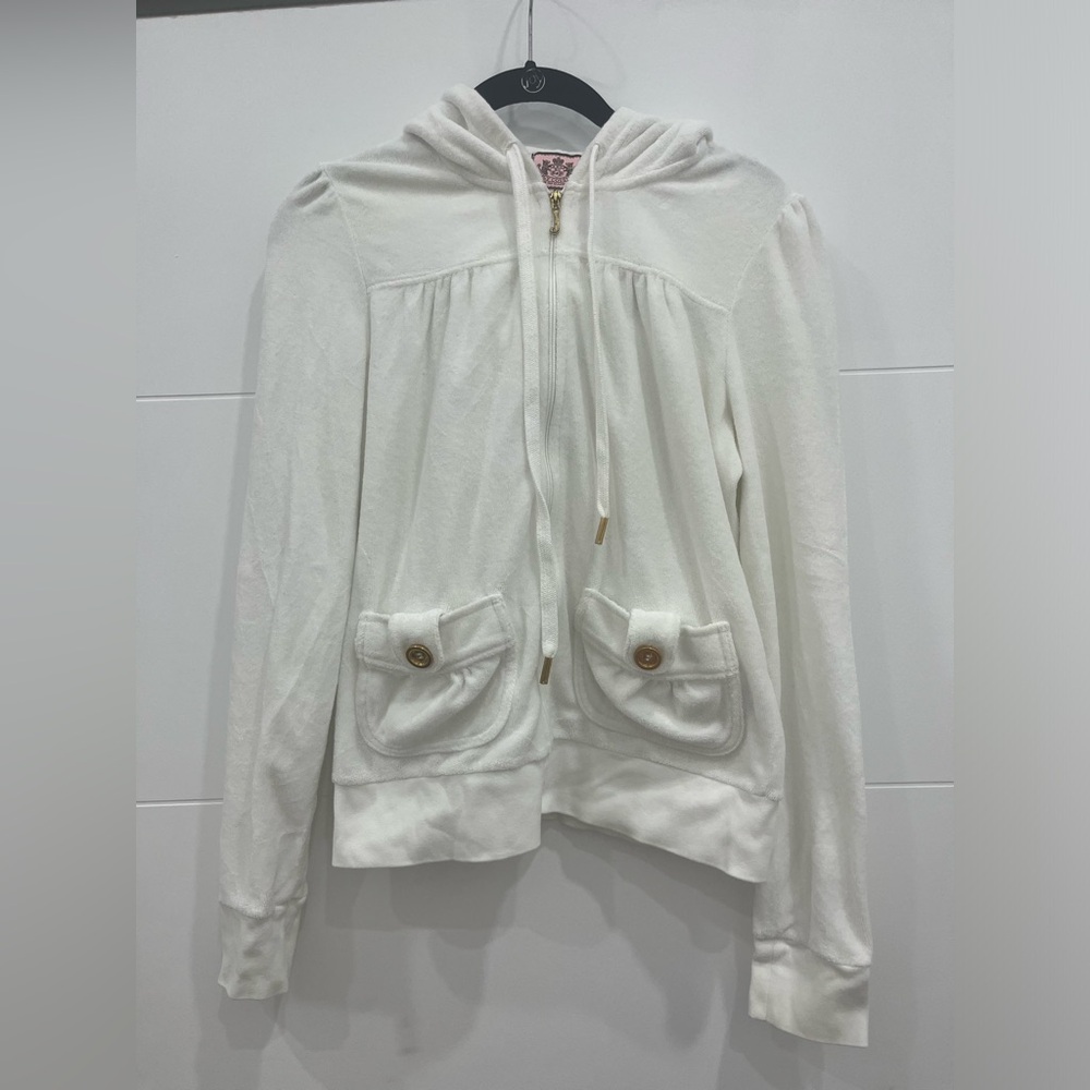 JUICY COUTURE WHITE TERRY ZIPUP HOODIE